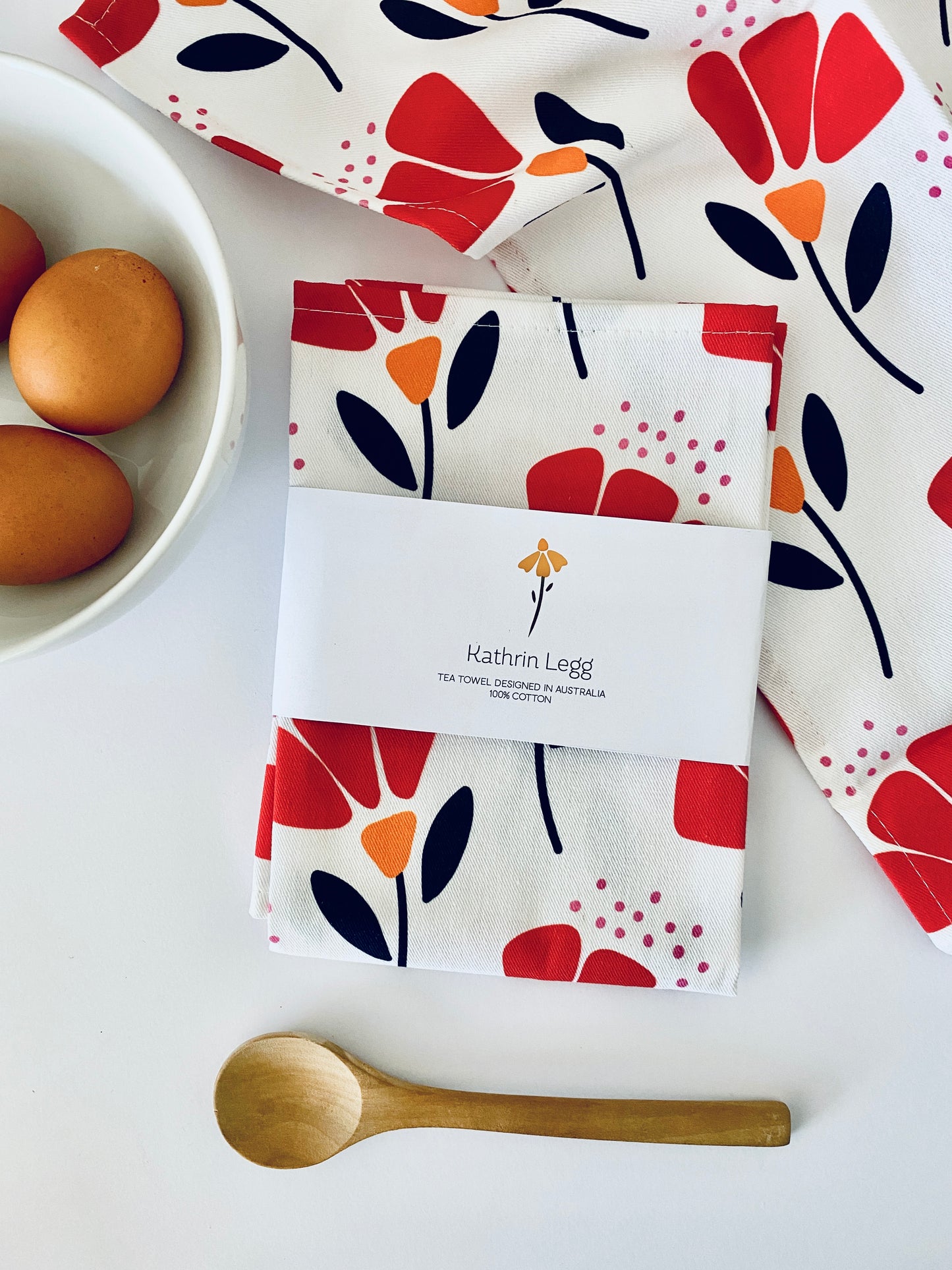 100% Cotton Red Floral Tea Towel