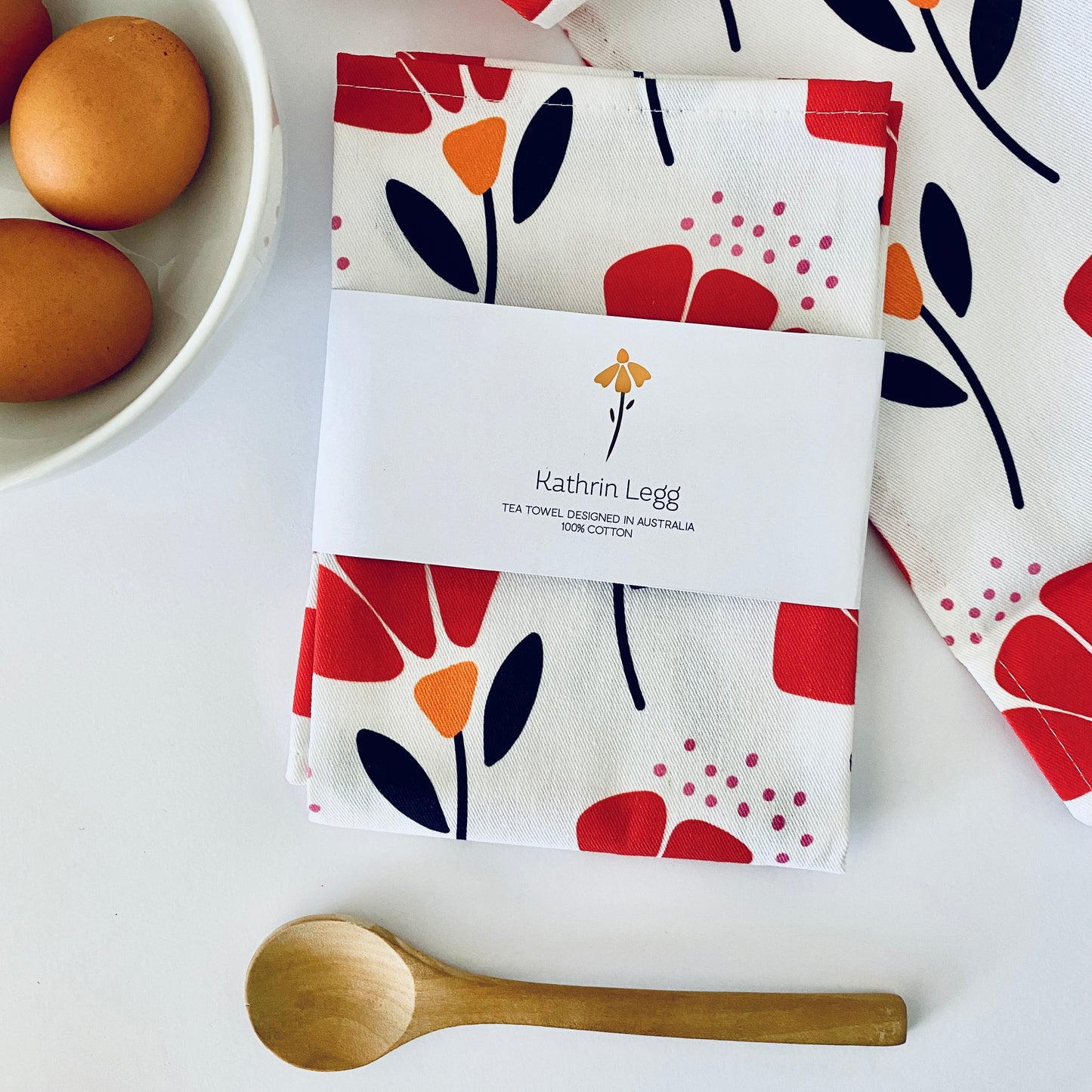 100% Cotton Red Floral Tea Towel