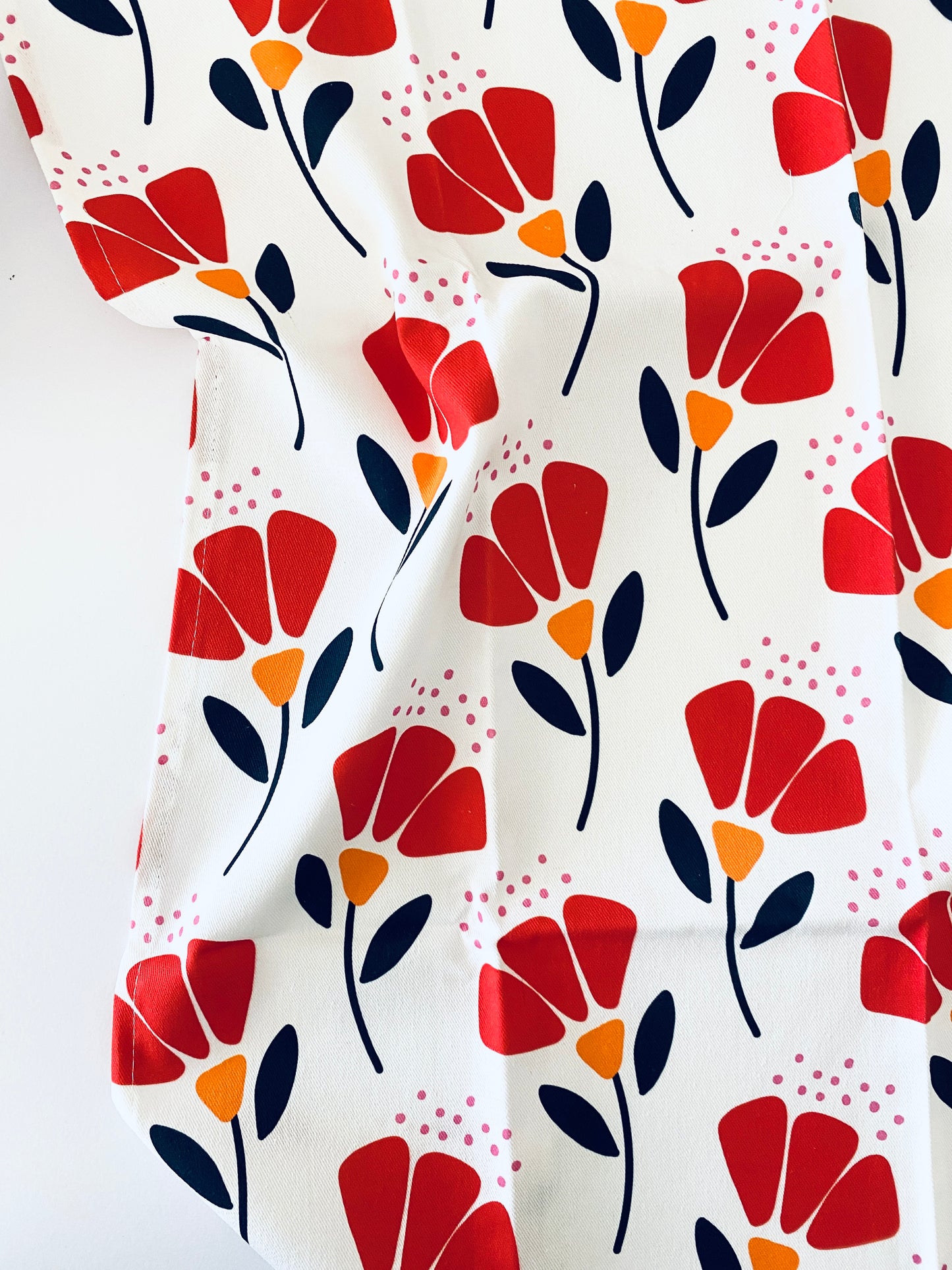 100% Cotton Red Floral Tea Towel