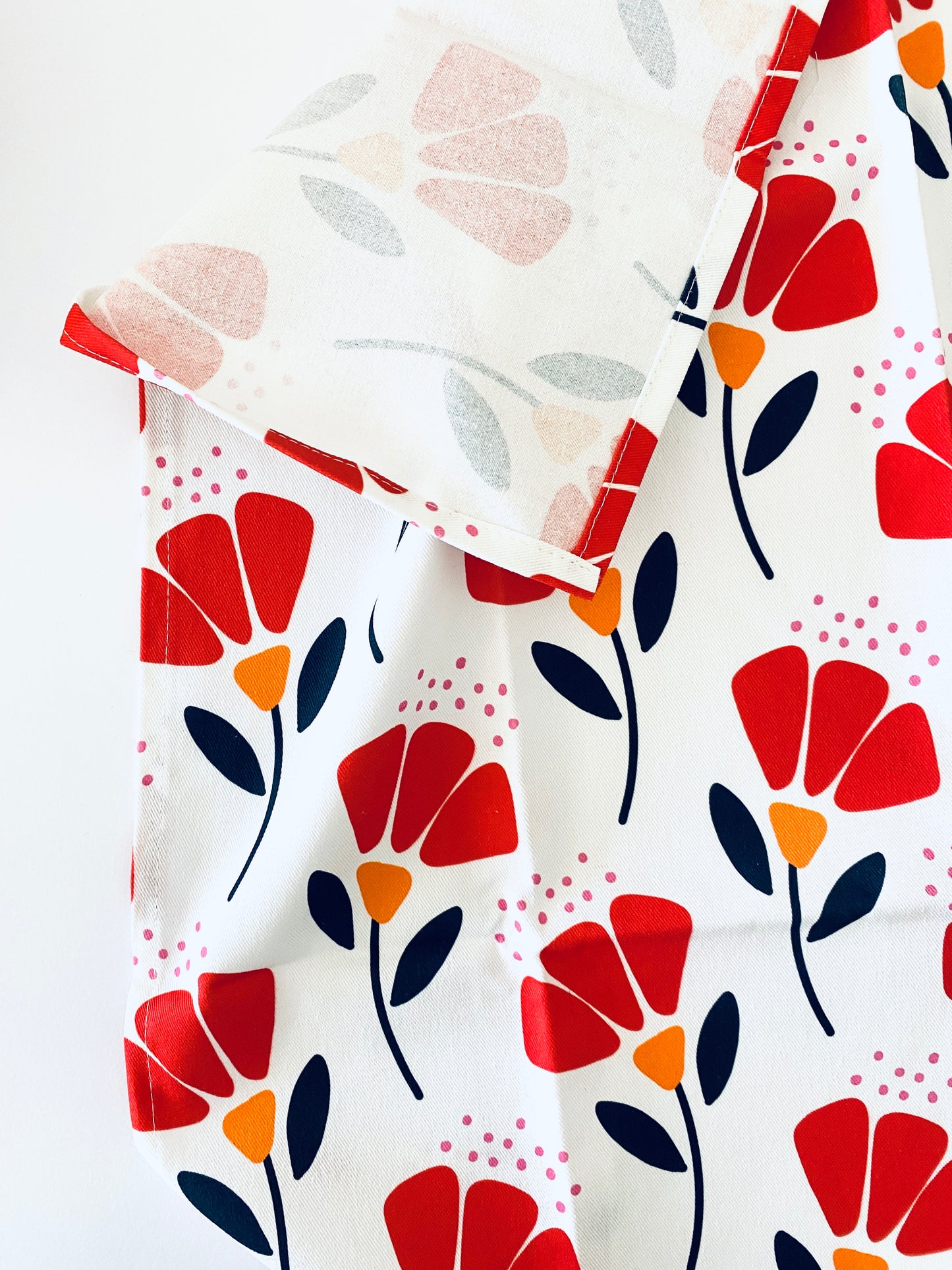 100% Cotton Red Floral Tea Towel