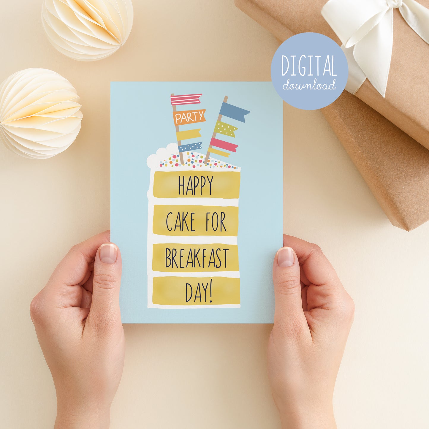 Printable Happy Cake for Breakfast Day Card