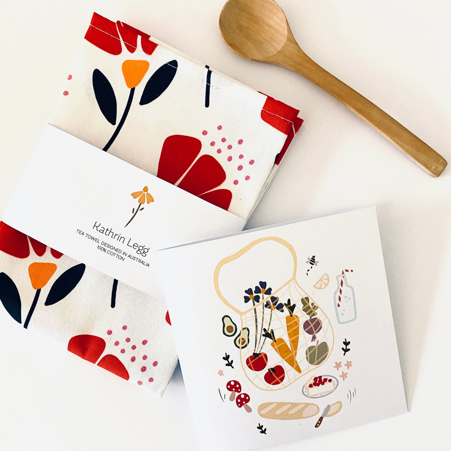 Cotton Tea Towel and Greeting Card Gift Combo