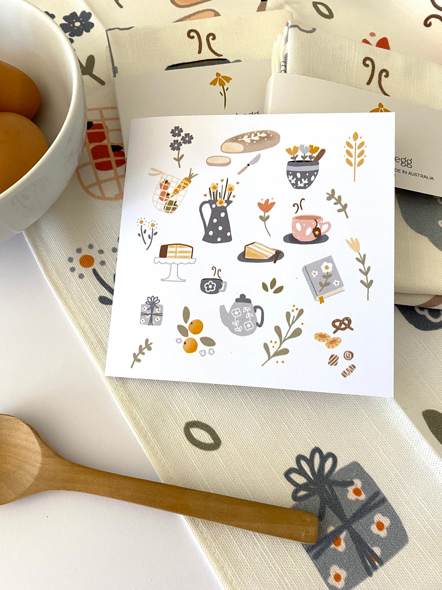 Tea and Cake Matching tea Towel and Greeting Card