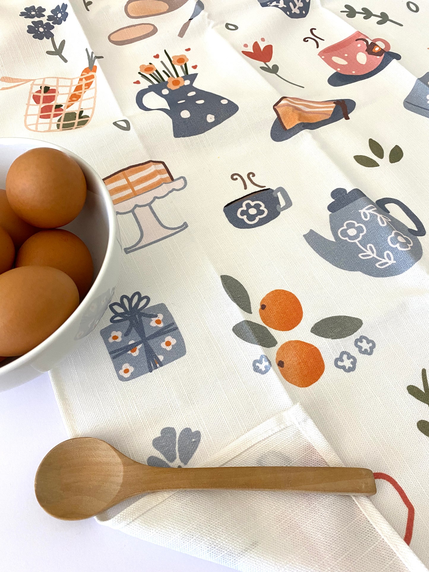 Cotton/Linen Tea Towel 100% Australian Made - Tea and Cake